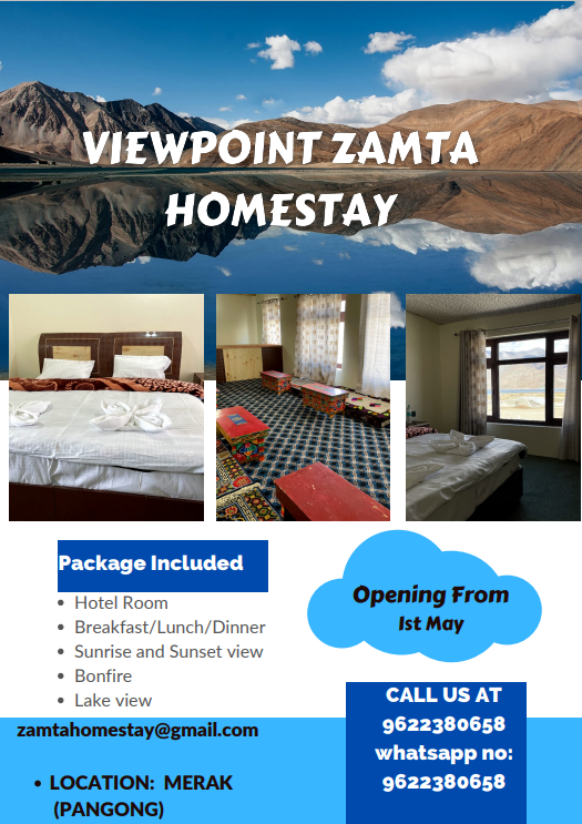 Viewpoint Zamta Homestay! Pangong Tso Lake
